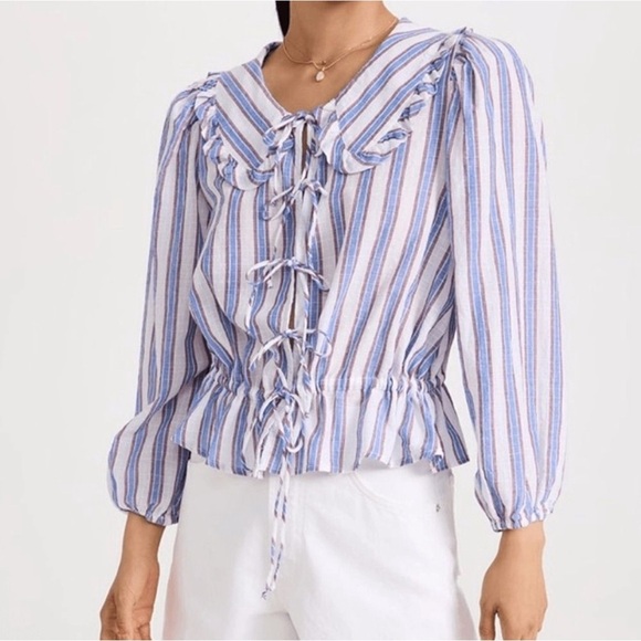 XIRENA Lulu Striped Tie-Front Top Small - Picture 1 of 10